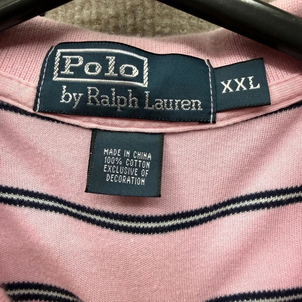 Polo Ralph Lauren Mens XXL Pink Striped Short Sleeve Cotton Polo Shirt